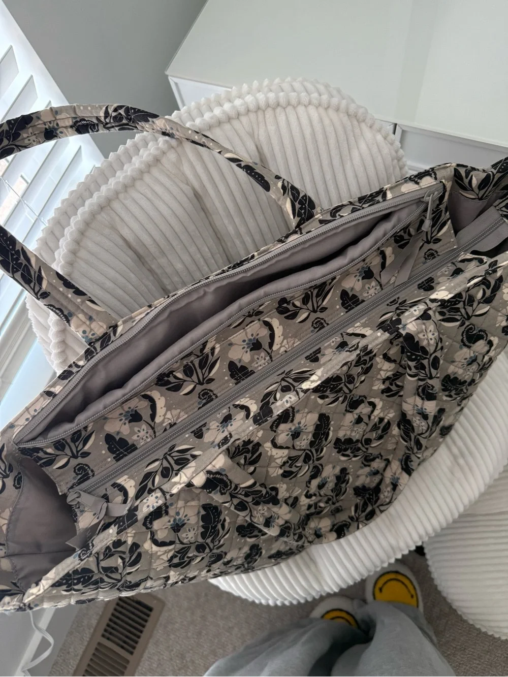Vera Bradley Quilted Floral Tote in Beige and Black